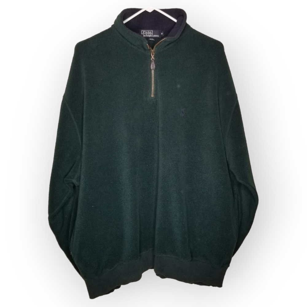Vintage 90s Polo Ralph Lauren Fleece Pullover Quarter Zip Xl Forest Green